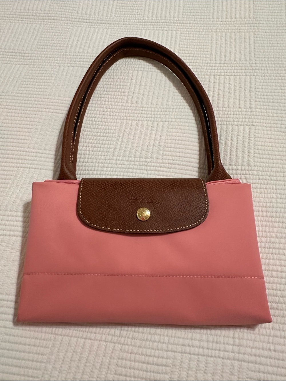 Longchamp La PlageClassic Pink Tote with Brown Trim